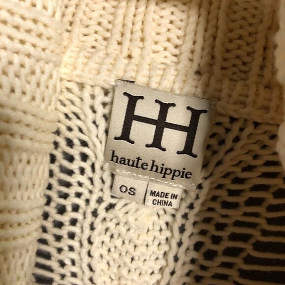 haute hippie Mesh Knit poncho os beige knit boho knit onesize m l Sweater to - Picture 4 of 12